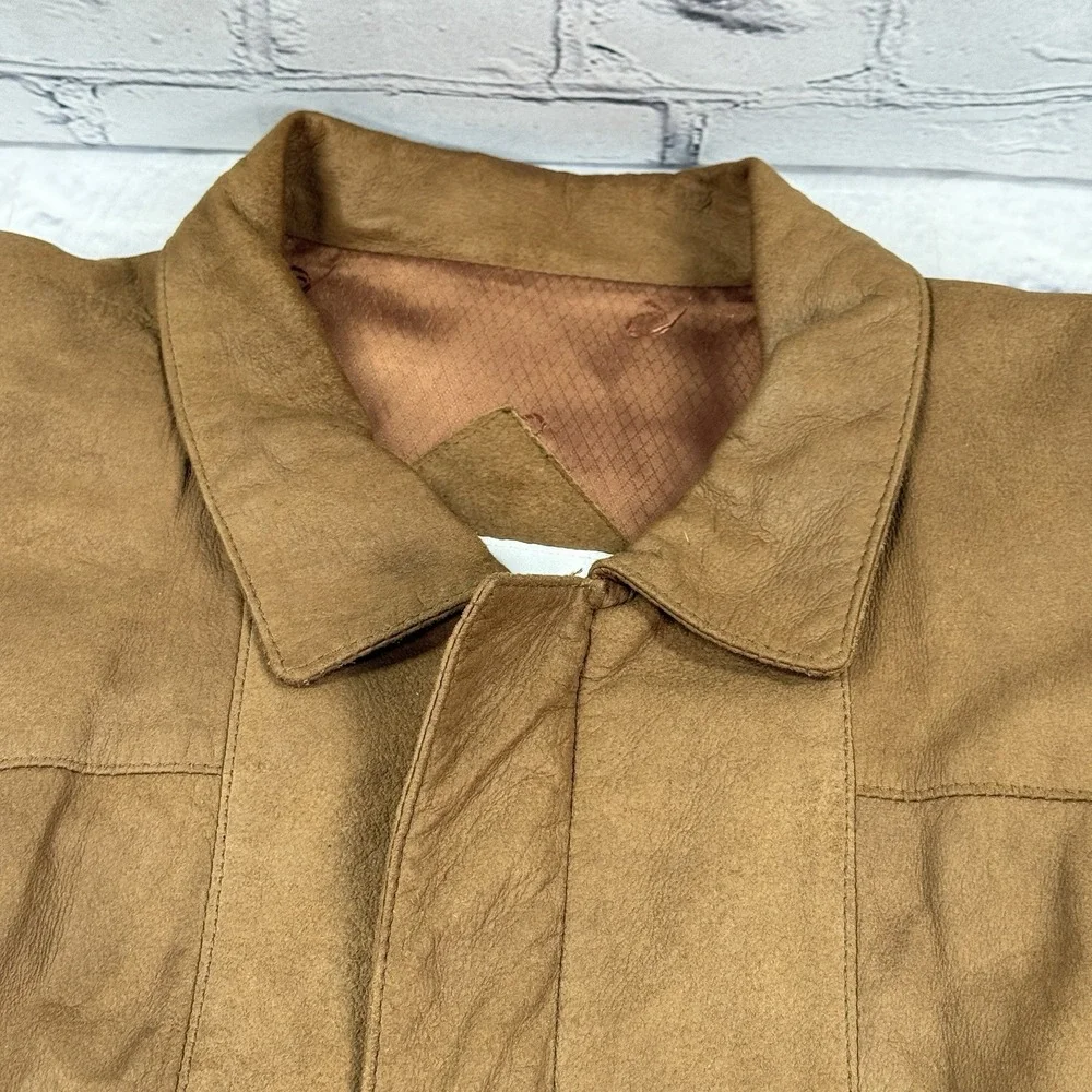 Vintage Remy‎ Mens Size 44 Leather Bomber Jacket Camel Brown Butter Soft Zip USA